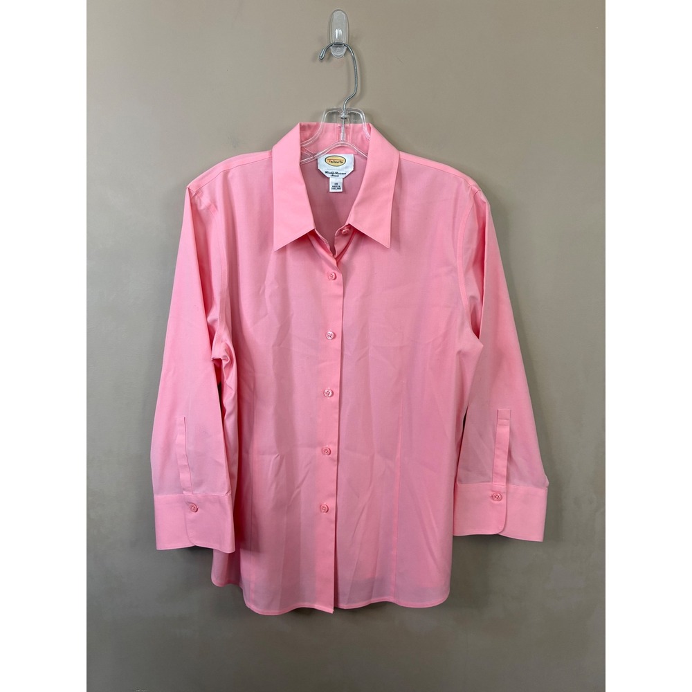 Talbots Pink Wrinkle Resistant Stretch Button Down Shirt 3/4 Sleeve Womens 14